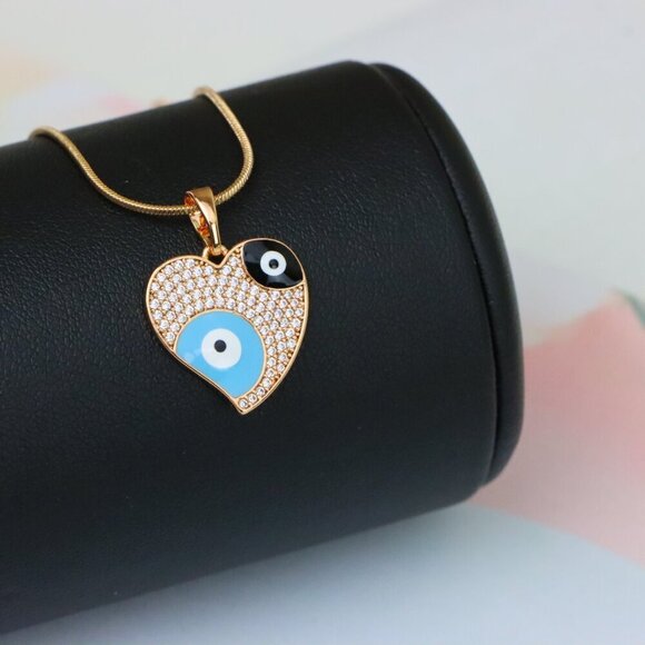 "Heart Evil Eye Rose Gold Pendant with Crystal Pave Design, XPPT1411 - Picture 7 of 13